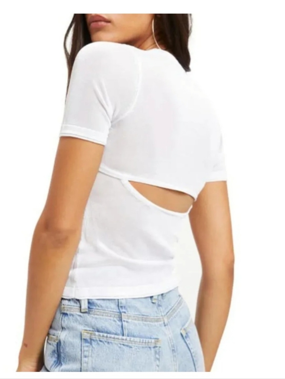 Good American Top Women Small Blouse White Short Sleeve Tee Sheer Cut Out Back
